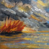 Fire at sea | acryl/oil | 20 x 20 cm